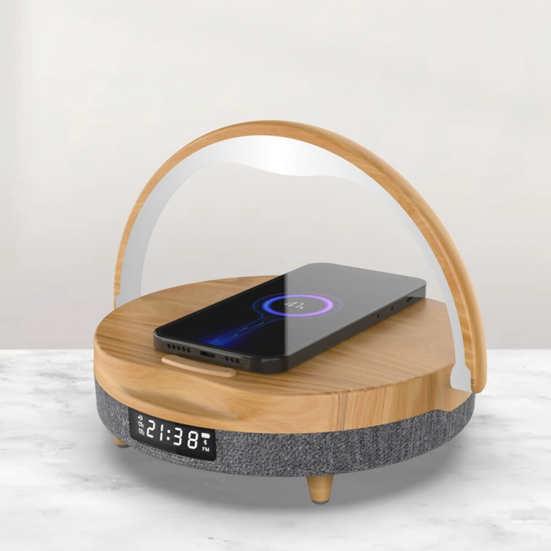無線充電多功能藍牙音箱床頭LED小夜燈手機無線充電器 原木色