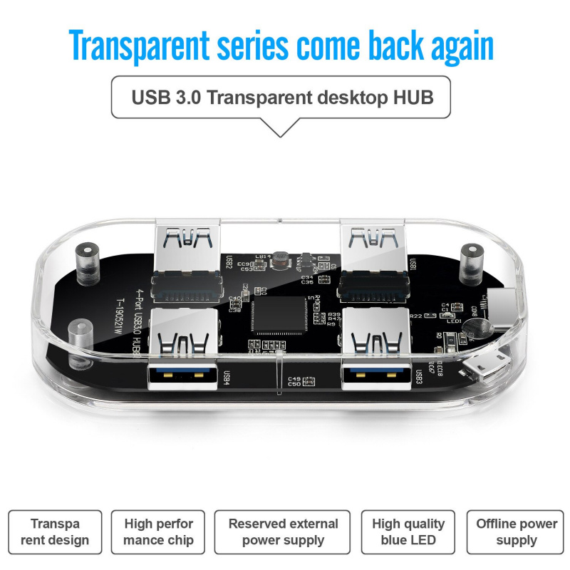 UTHAI高速USB3.0分線器全透明集線器電腦筆記本4口集線器USB 3.0轉換器