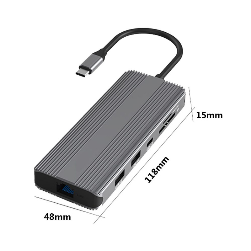適配器 USB 3.0 SD 讀卡器 3.5 毫米插孔塢站千兆以太網 USB Type-C 集線器 8K 雙 HDMI 適用於筆記本電腦