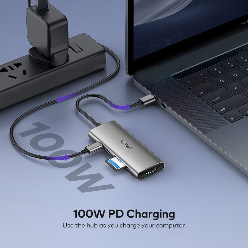 VAVA 7 合 1 USB-C 集線器 3 USB 3.0 4K USB C 至 HDMI 100W PD 充電適用於 MacBook Pro 擴展塢分離器