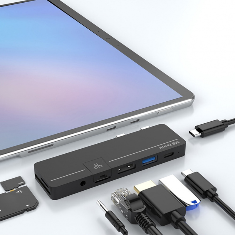 適用於 Microsoft Surface Pro 8 的 USB C 集線器 兼容 HDMI 的 RJ45 千兆 USB3.0 TF 讀卡器 適用於 Surface Pro X 的 PD Type-C 適配器