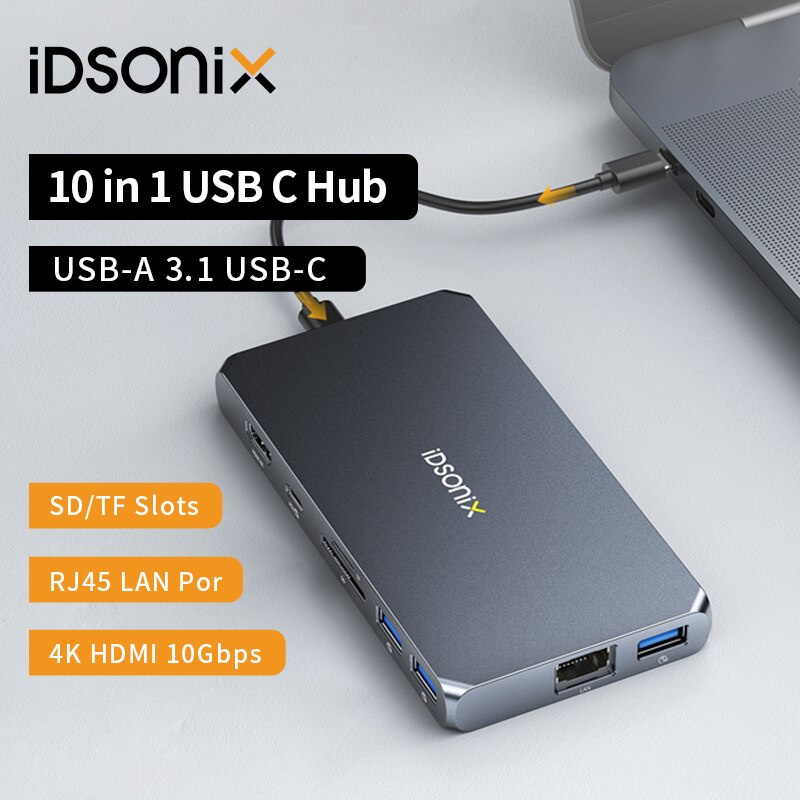iDsonix 10 合 1 USB-C 擴展塢雙顯示器 USB-C 集線器帶 M.2 NVMe 外殼 3.5 毫米全功能集線器適用於 Mac 帶 HDMI