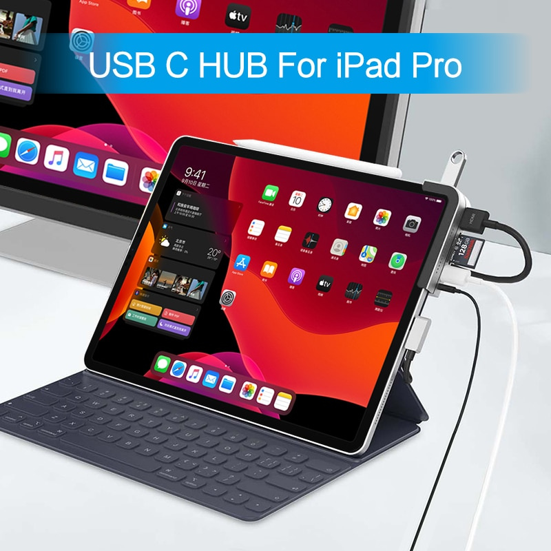 USB C HUB 適用於 iPad Pro 11 12.9 2021 2020 Air5 ​​Air4 10.9 平板電腦 C 型擴展塢 USB3.0 4K HDMI AUX PD 端口分配器適配器
