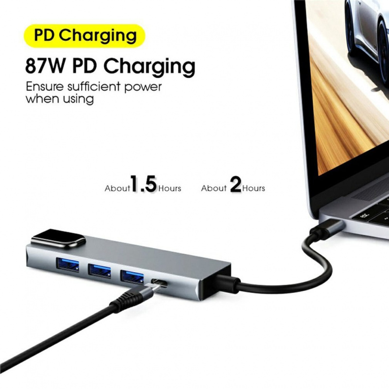 USB C Hub to Gigabit LAN HDMI-compatible USB2.0 Adapter Dock 5  4 in 1 Adapter PD Charging Readable Card 適用於 Macboo