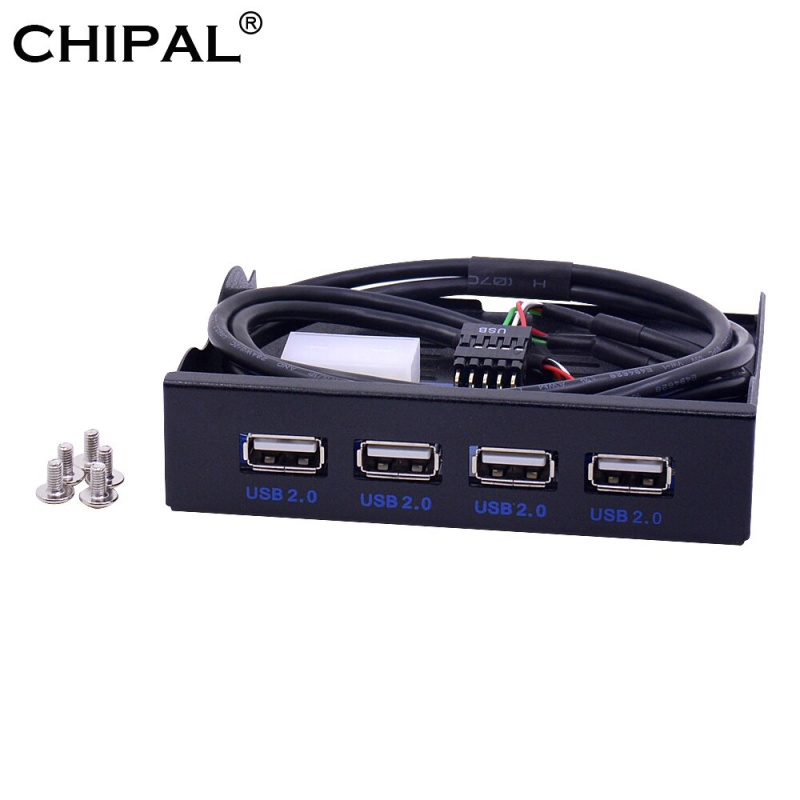 CHIPAL 3.5 英寸軟盤托架 4 端口 USB 2.0 集線器 USB2.0 前面板擴展適配器連接器支架，帶 10 針台式機電纜