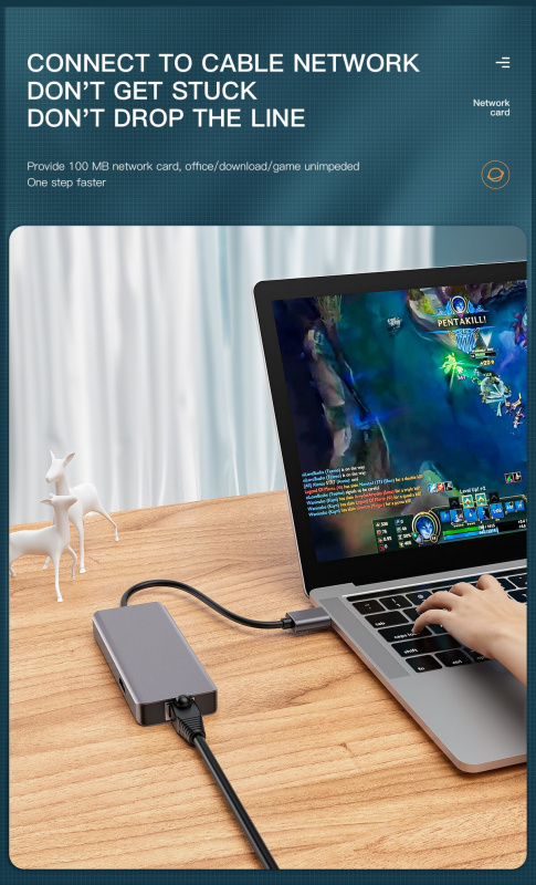 2021 高品質 7 合 1 USB A 適配器筆記本電腦配件 3.0 USB 集線器分離器全高清以太網適配器 USB 到 PC 耳機