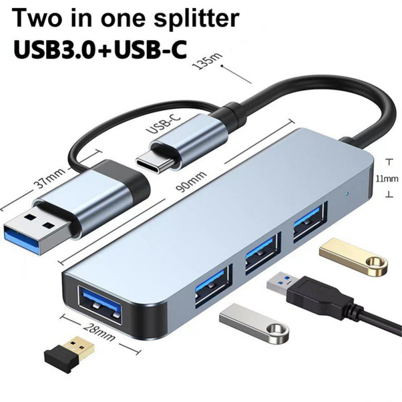 4 端口塢站 USB 3.0 集線器 USB 集線器高速 C 型分配器適用於 PC 電腦配件多端口集線器 4 USB 2.0 端口