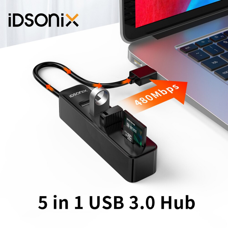 iDsonix 5 合 1 USB 數據集線器 USB 3.0 5Gbps 高速數據傳輸端口筆記本電腦配件適配器適用於鼠標鍵盤