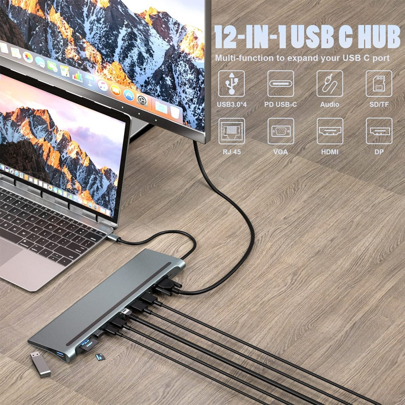 USB C HUB 雙 HDMI MST 顯示器 Displayport 屏幕以太網適配器 C 型筆記本電腦擴展塢適用於 MacBook Ari M1 Pro ThinkPad