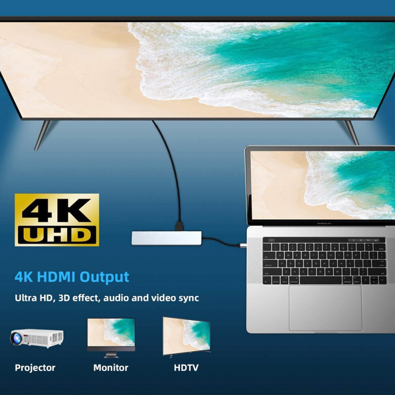 USB HUB C HUB 4K HDMI 兼容適配器 USB C 轉 USB 3.0 適用於 MacBook Pro  Air Pro PC USB-C PD Type C 分離器 TF SD 讀卡器