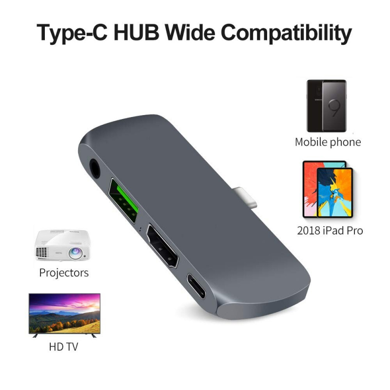 iPad Pro HUB USB C 集線器適配器，帶 USB-C TYPE C PD 充電 4K HDMI USB 3.0 3.5 毫米耳機，帶 2018 iPad Pro MacBook Pro