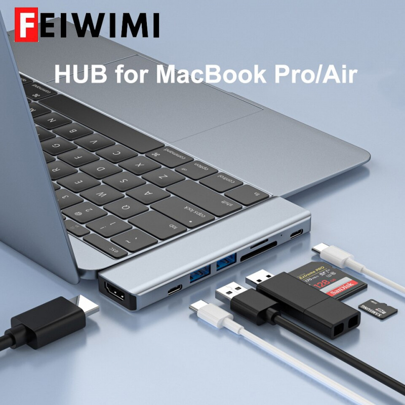 USB C HUB 擴展塢、帶 4K HDMI 的 USB C 適配器分離器、USB 3.0、TF SD 讀卡器、100W PD 適用於 MacBook Pro Air M1Pro