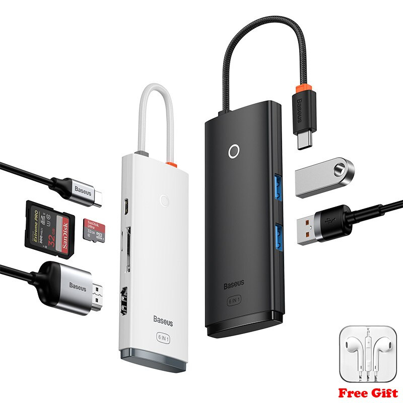 倍思 USB C 型集線器轉 HDMI 兼容 USB 3.0 適配器 6 合 1 C 型集線器底座 100W 適配器適用於 MacBook Pro Air USB C 分離器