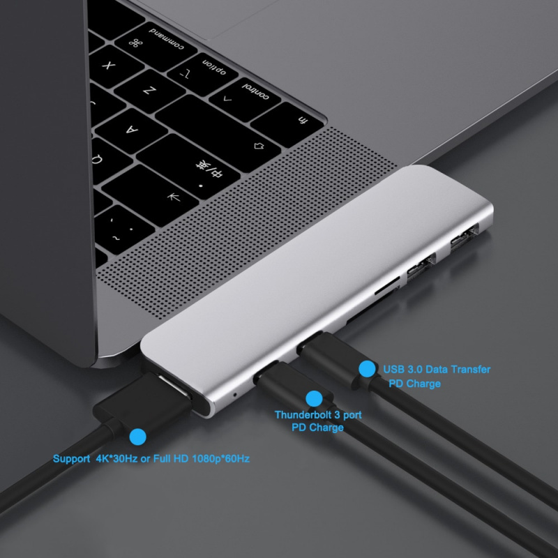 USB C 型集線器 Adapt Thunderbolt 3 擴展塢，帶 HDMI 兼容 4K TF SD 讀卡器插槽 PD USB 3.0 適用於 MacBook Pro Air M1 2018 - 2022
