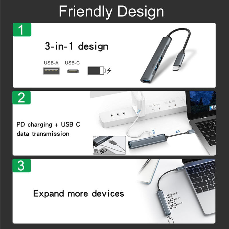 4 合 1 USB C 集線器 Type-C 轉 USB 3.0 2.0 Type-C 快速充電適配器適用於 Ipad Pro Macbook 平板電腦筆記本電腦配件