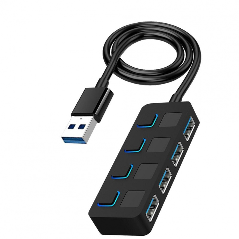 4 端口 USB 3.0 集線器數據 USB 分離器筆記本電腦適配器獨立開關多端口擴展兼容 Windows 10 8 7 Vista