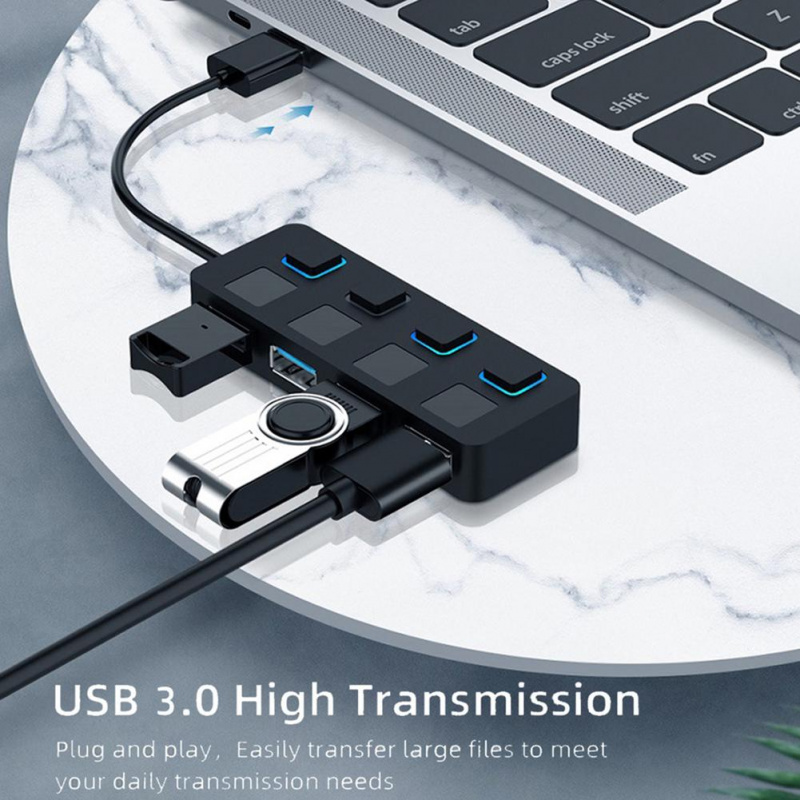 4 端口 USB 3.0 集線器數據 USB 分離器筆記本電腦適配器獨立開關多端口擴展兼容 Windows 10 8 7 Vista