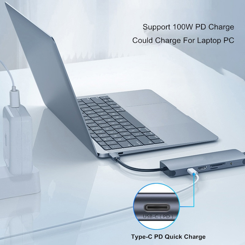 9 合 1 USB C 集線器 Type-C 轉 USB 3.0 HDMI 4K TF SD 讀卡器 RJ45 3.5 毫米音頻適配器適用於 Macbook Pro 筆記本電腦配件