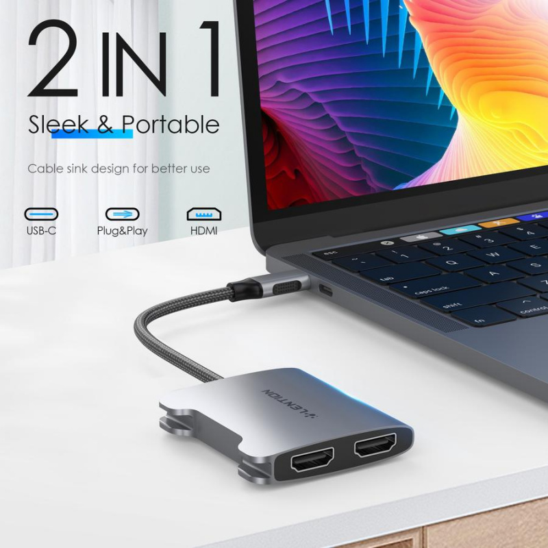 Lention USB C 轉 2 HDMI 適配器雙 4K 顯示器數字 AV 適用於新款 MacBook Pro Air iPad 筆記本筆記本電腦 USB C 集線器 HDMI 分配器