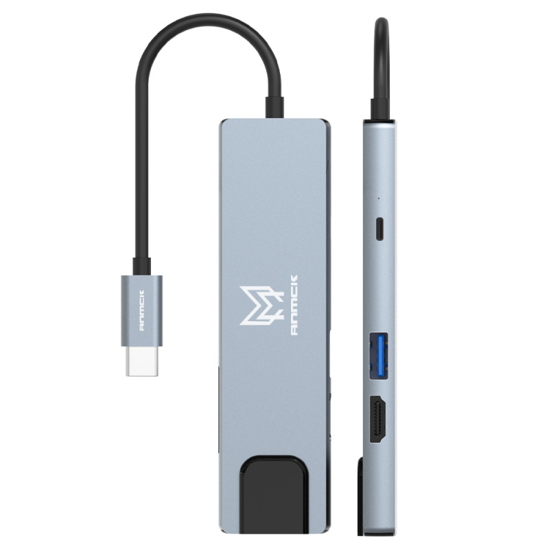Anmck USB C 集線器 C 型擴展塢，帶 USB 3.0 讀卡器 RJ45 局域網 4K 高清適配器，適用於 MacBook Pro 筆記本電腦 USB 分離器