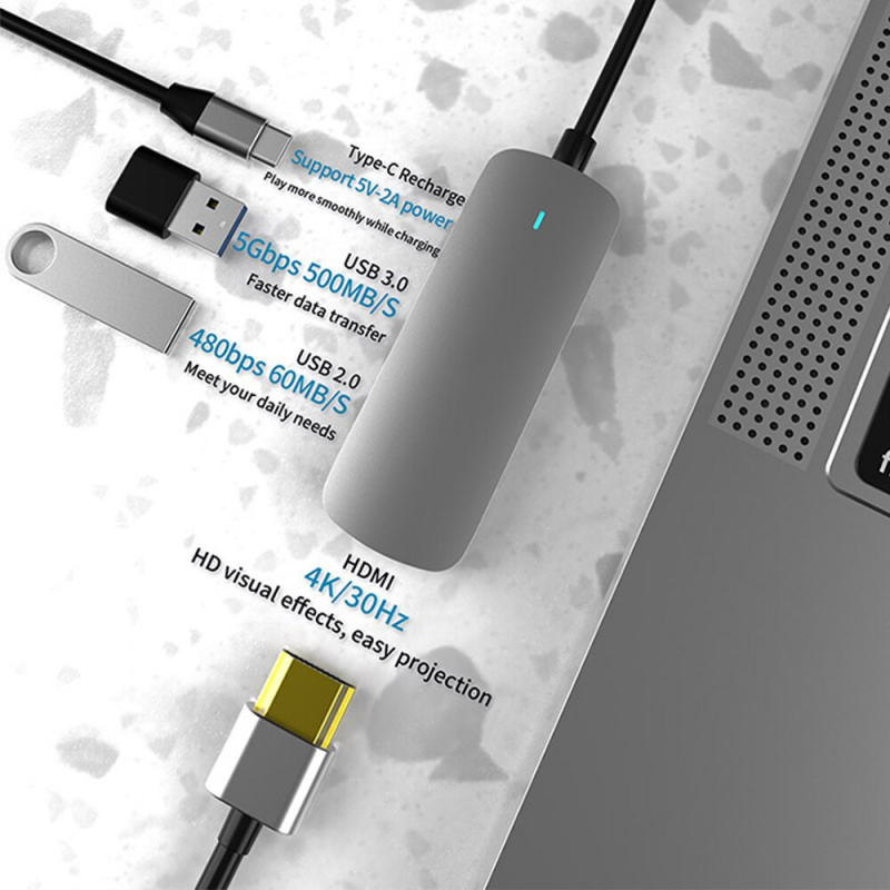 4 合 1 USB C 集線器轉 4K HDMI USB 3.0 2.0 PD 60W 充電器適配器適用於 MacBook Pro USB 分線器 USB 集線器 3 0 適用於 Type C 筆記本電腦