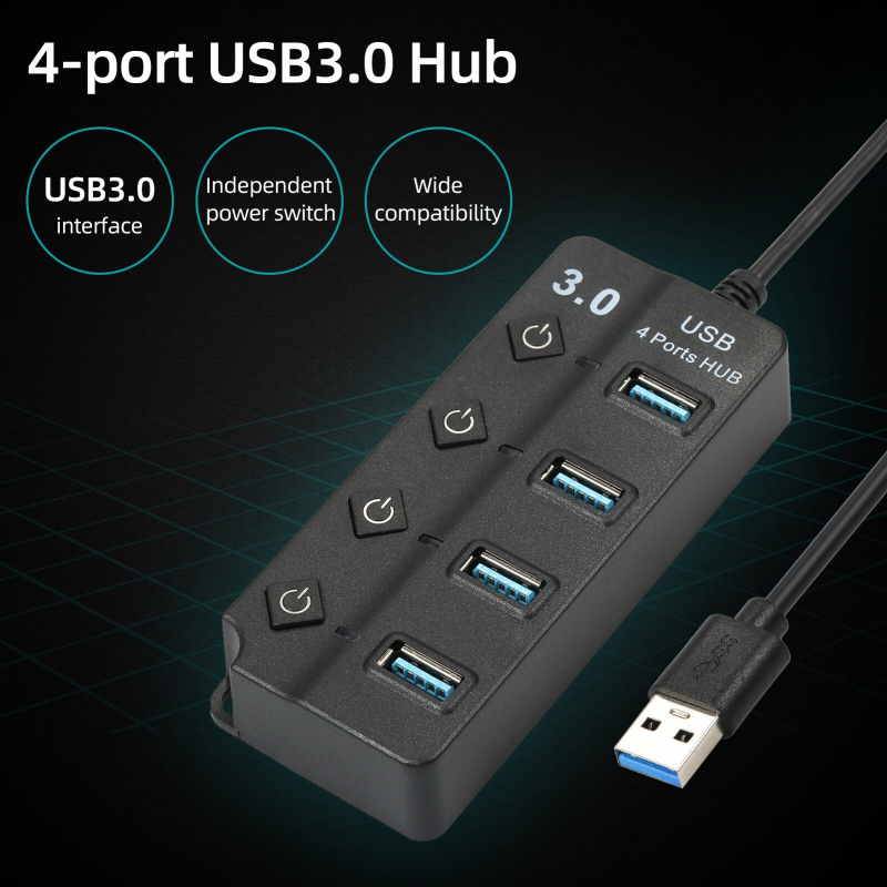 5Gbps 高速 USB 3.0 集線器，帶 4 個端口 USB3.0 分離器擴展獨立電源開關，適用於台式機筆記本電腦適配器