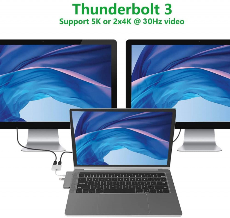 USB C 集線器 Thunderbolt 3 擴展塢，帶 4K HDMI 雙 C 型 TF SD 讀卡器 PD 充電適用於 MacBook Pro Air M1 USB 適配器集線器