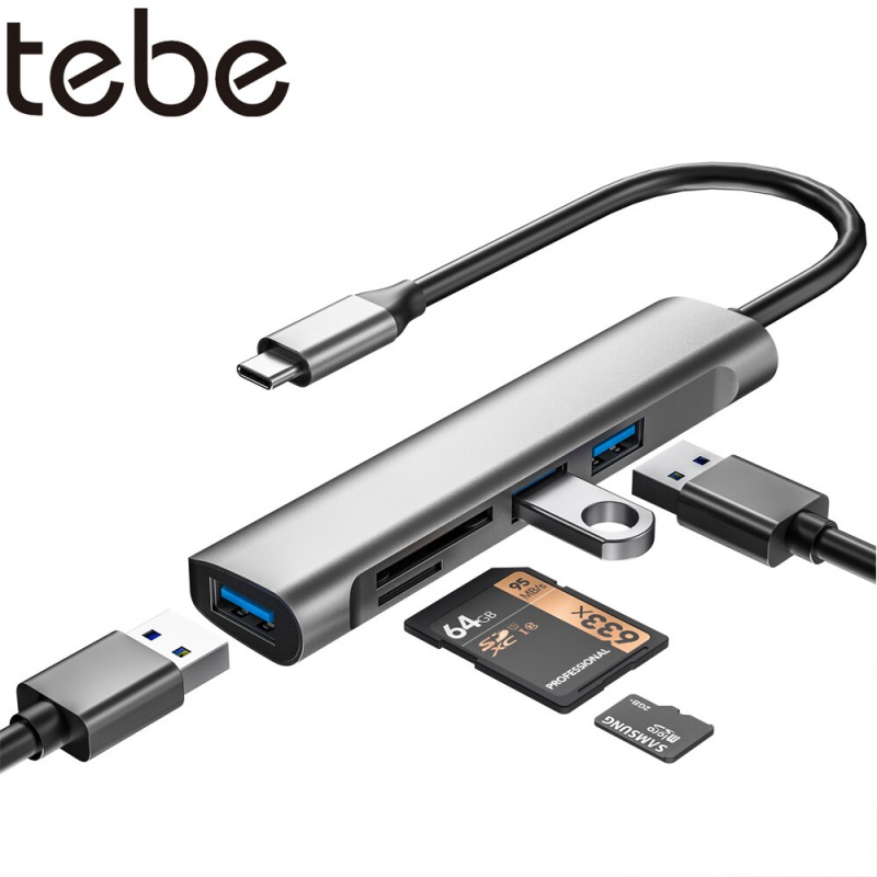 tebe 5 合 1 USB3.0 USB-C 集線器適配器 Type-c 至多 USB 3.0 SD TF 讀卡器分離器適用於 Macbook 華為三星 USB C 集線器