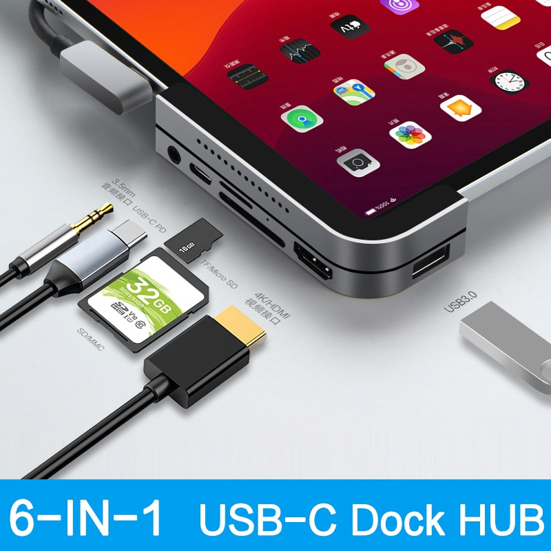 USB C HUB 適用於 Lenovo Tab P11 Pro 11.5 英寸 Type C USB 3.0 HDMI 3.5mm 插孔適配器底座 USB-C 適用於小新 Pad Pro TB-J706F 平板電腦