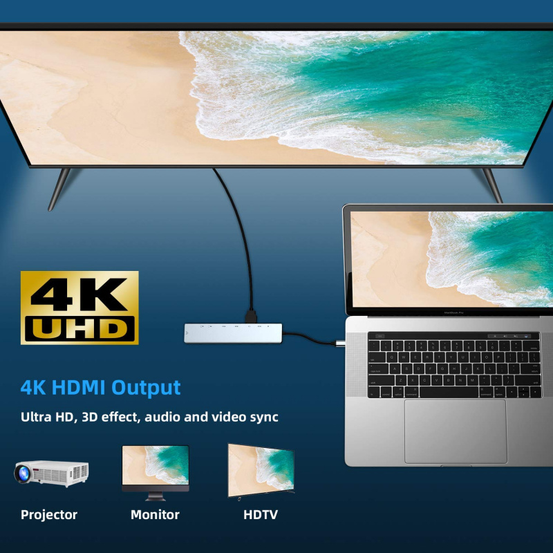 USB 3.1 Type-C Hub to HDMI Adapter RJ45 4K Thunderbolt 3 USB Hub 3.0 VGA SD TF Reader Slot PD For MacBook Air M1 Pro 13 Huawei