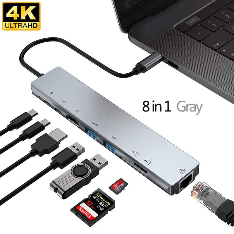 USB 3.1 Type-C Hub to HDMI Adapter RJ45 4K Thunderbolt 3 USB Hub 3.0 VGA SD TF Reader Slot PD For MacBook Air M1 Pro 13 Huawei