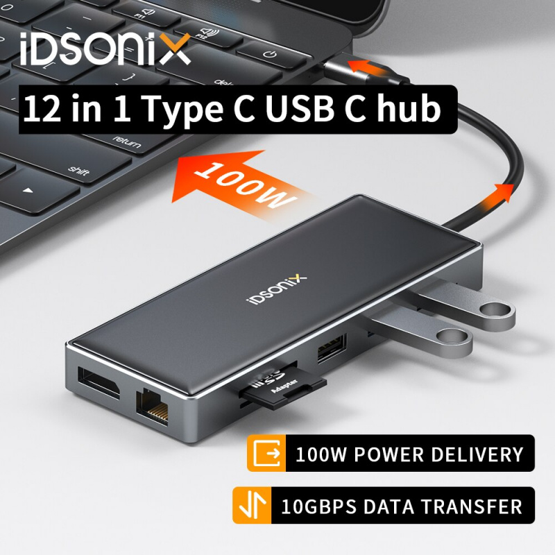 iDsonix 擴展塢 12 合 1 三顯 Type C usb c 集線器多端口適配器，帶雙 HDMI 4K USB C，適用於 MacBook Pro