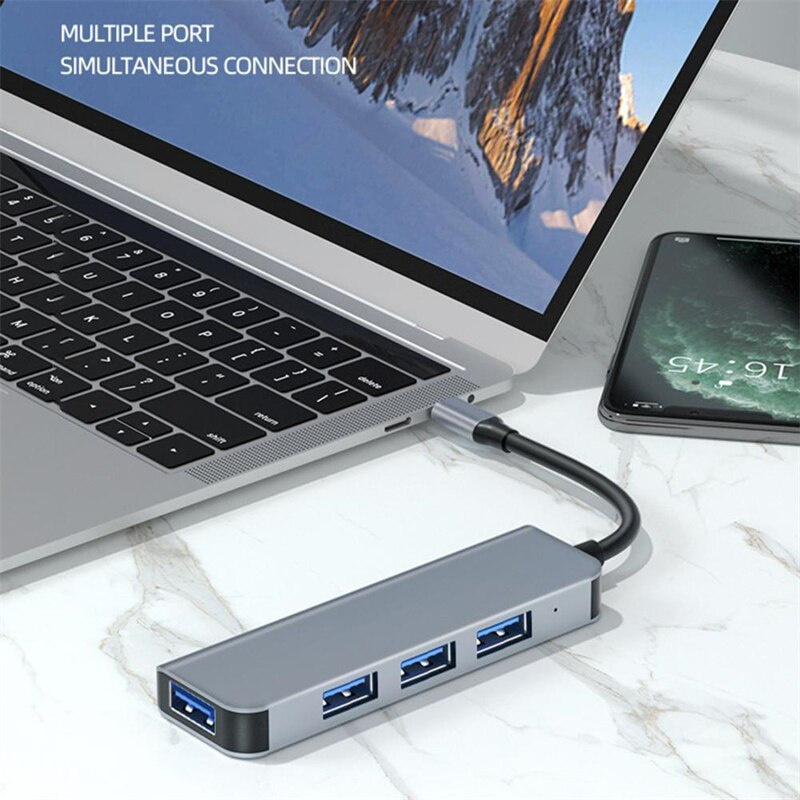 C 型轉 USB 集線器 3.0 4 合 1 擴展塢站分離器免驅動適配器適用於 MacBook 小米電腦配件