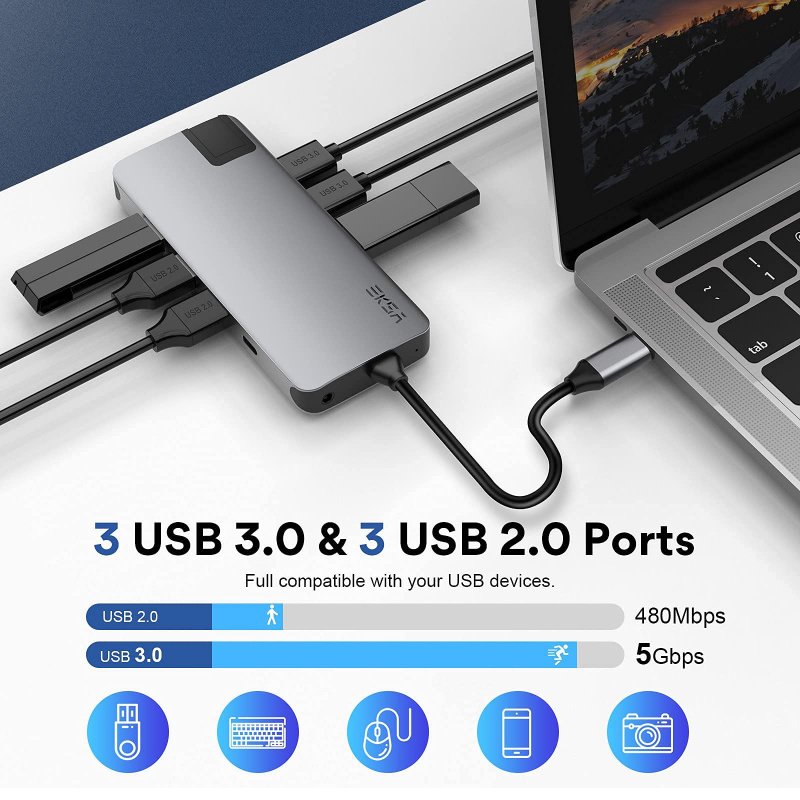 12 合 1 USB C 型集線器 Type-C 轉 2 4K 高清 VGA 適配器 RJ45 Lan 以太網 SD TF PD USB-C 3.0 分離器 3.5 毫米麥克風適用於 MacBook Pro OTG