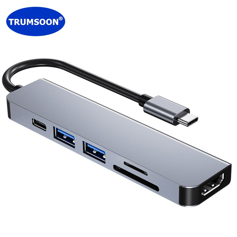 TRUMSOON C 型轉 HDMI 兼容 USB 3.0 2.0 C SD TF 讀卡器適配器集線器適用於 Macbook Surface 三星 S20 Dex 華為 P30 電視