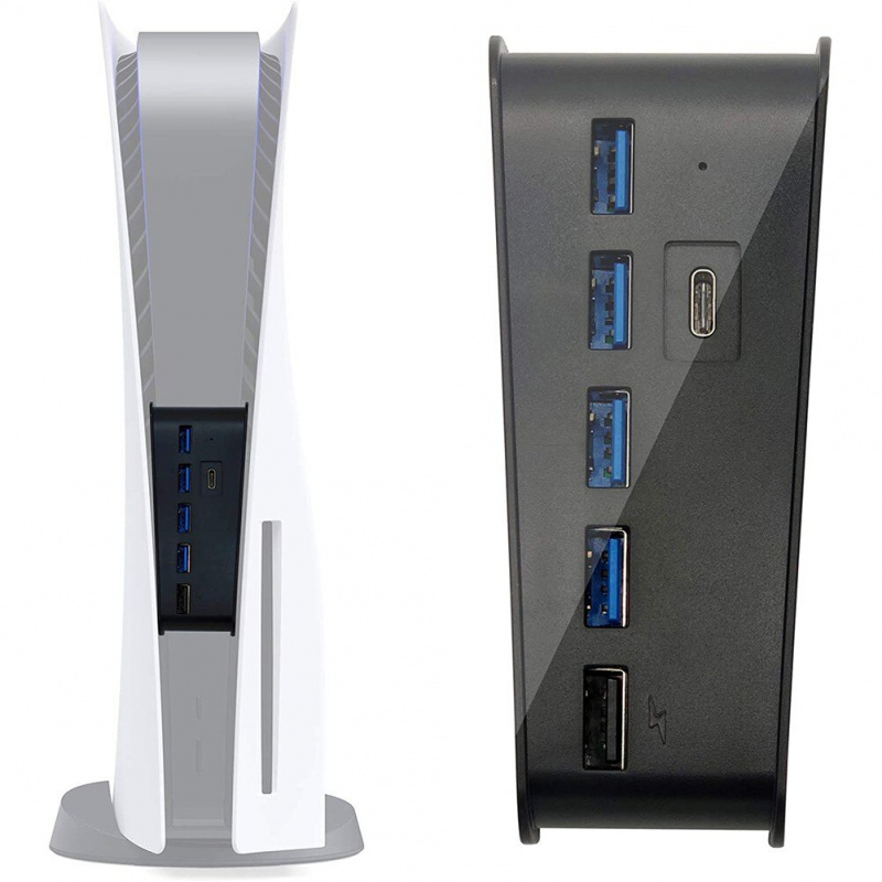 黑色 USB Type C 3.1 擴展器 USB 集線器，帶 4 個 USB + 1 個 USB 充電端口 + 1 個 USB C 端口轉換器分離器，適用於 PS5