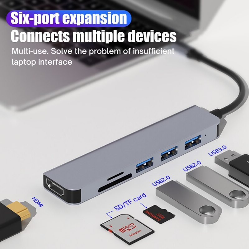 6 合 1 USB C 集線器適配器適用於 4K HDMI 兼容 USB 3.0 87W PD 充電塢站 C 型分配器適用於 Macbook Air Pro