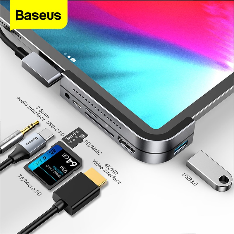 Baseus USB C HUB 適用於 iPad Pro 12.9 11 2018 Type C HUB 轉 HD USB 3.0 PD 端口 3.5mm 插孔 USB-C USB HUB 適配器適用於 MacBook Pro