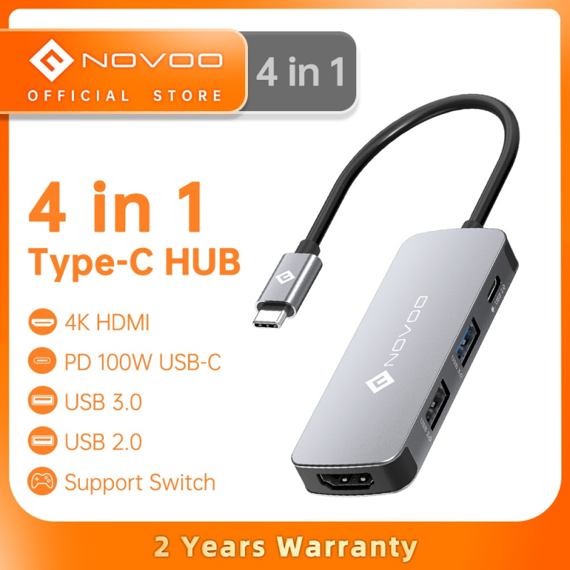 NOVOO 4 in1 USB C HUB Type C to HDMI-compatible HUB USB 3.0 PD 100W Charging USB C Splitter For MacBook Pro Air Nintendo Switch