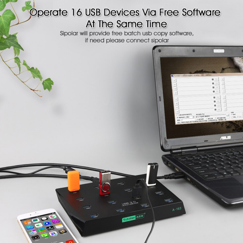 Sipolar 超高速 16 端口多個 USB 3.0 複製器集線器適用於 HW 3G 調製解調器 SD tf 卡 U 閃存盤複製與免費軟件