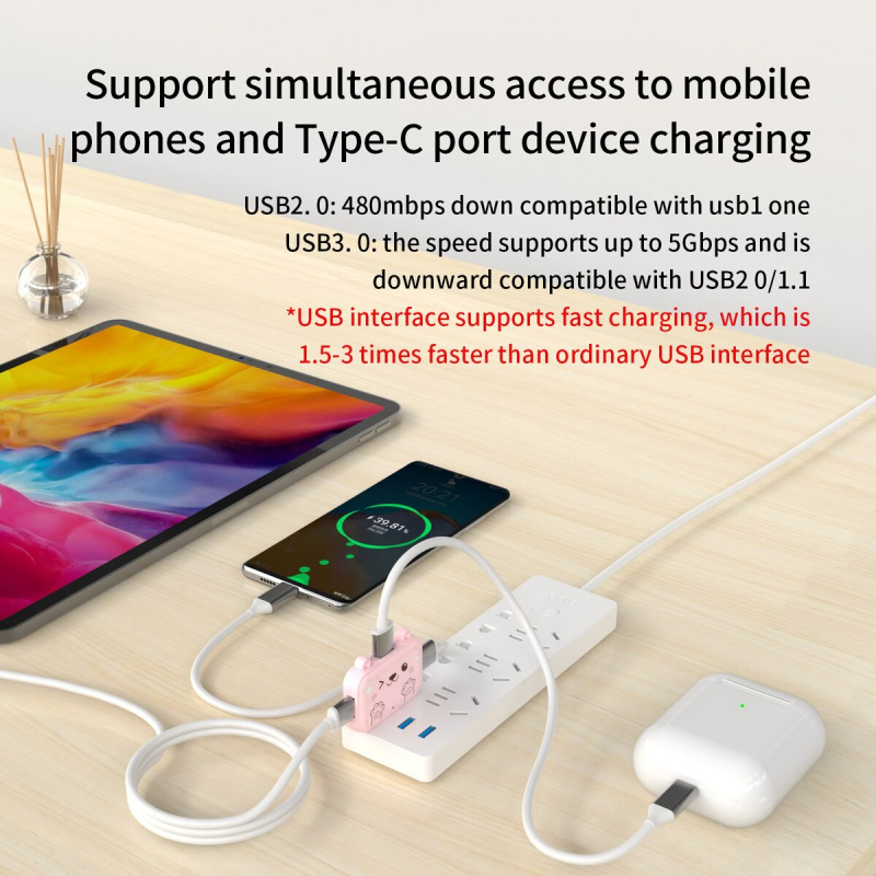 USB C 集線器 C 型轉 HDMI 兼容 USB 3.0 基座適配器 3 合 1 無線 USB 分配器適用於 Macbook IPad Pro Air M1 PC 配件