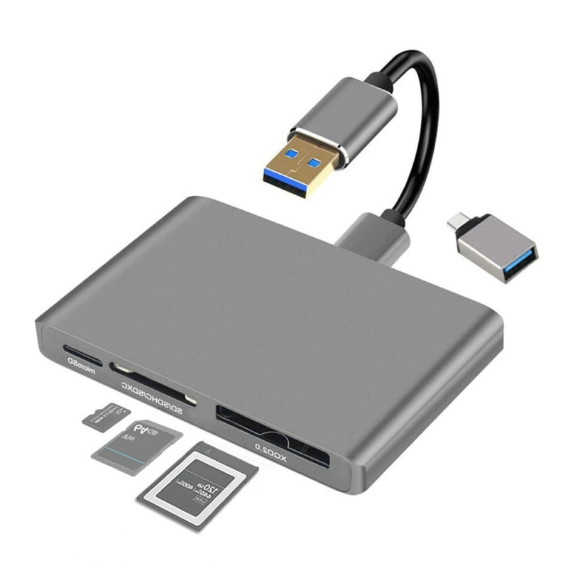 2.0 XQD 讀卡器 7 合 1 集線器，帶 USB-C 3.0 內存 MicroSD SD 讀卡器，適用於索尼 G M Lexar 1400X 2933X 尼康 DELKIN 設備，惠普