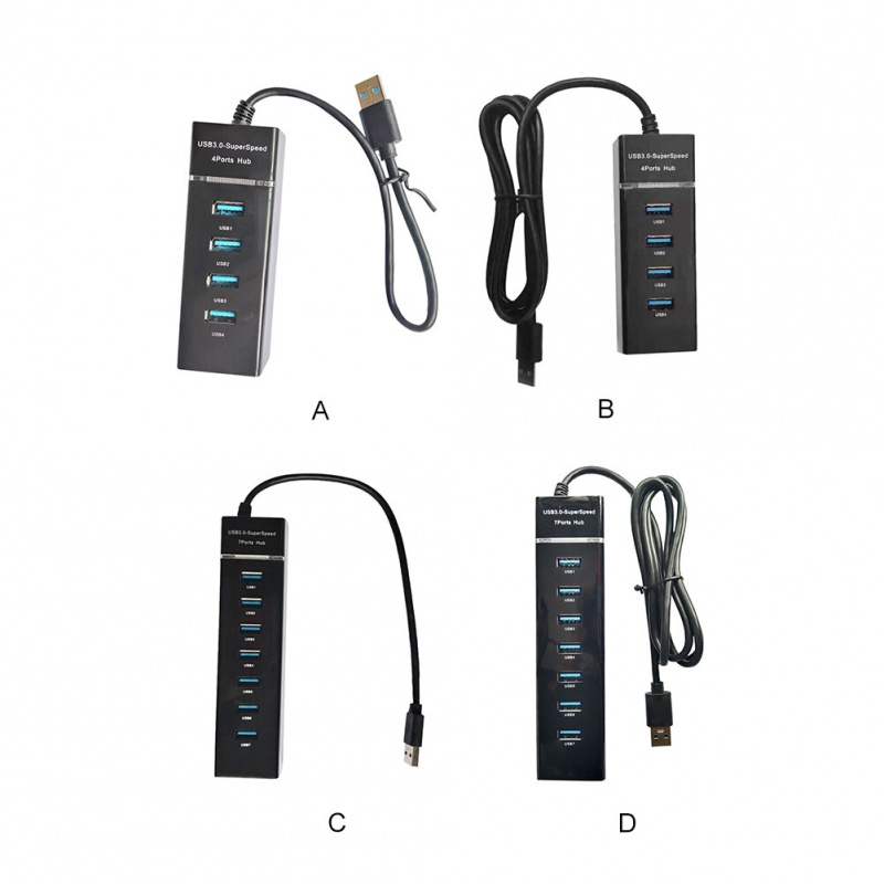 通用 USB 集線器擴展塢 1 for 7 1 for 4 USB3.0 Splitter Computer Accessories Plug-and-Play for Laptop Desktop PC Black