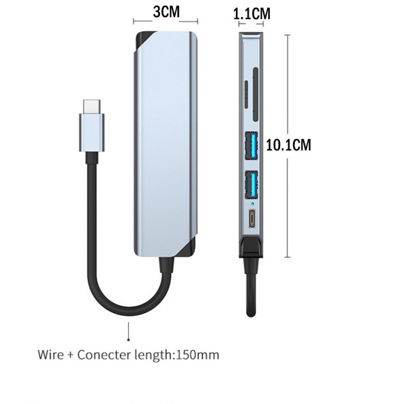 6 合 1 USB C HUB Type-c 轉 HDMI 兼容擴展塢 USB3.0 2.0 SD TF 讀卡器適配器適用於 MacBook 適用於華為 PD 充電