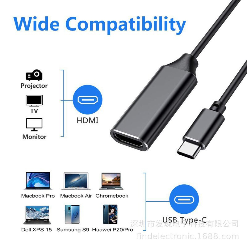 USB C HUB USB 3.1 C 型轉 HDMI 電纜超高清 4k 視頻充電高清電視電纜適配器轉換器適用於 Macbook Pro 三星 S9 8 Note 9