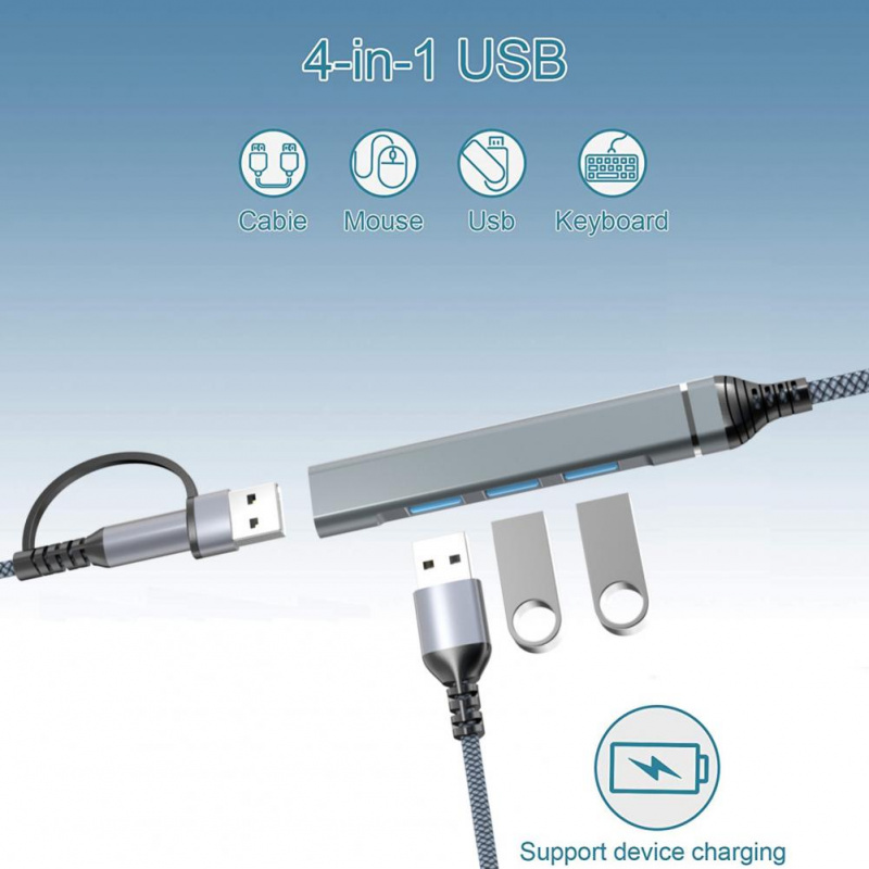 可靠廣泛兼容的數據傳輸支持設備充電 4 合 1 USB 3.0 Type-c 分離器對接集線器小工具