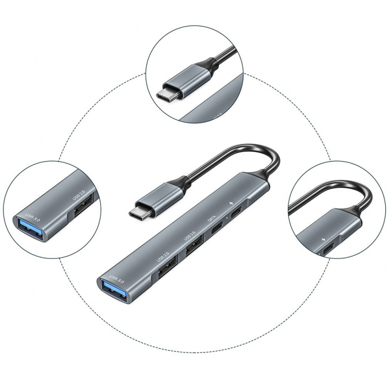 5 合 1 USB 3.0 集線器 Type-C 適配器轉換器適用於筆記本電腦適配器 PC 計算機 Type-C 到 PD USB-C USB2.0 USB 3.0 充電集線器