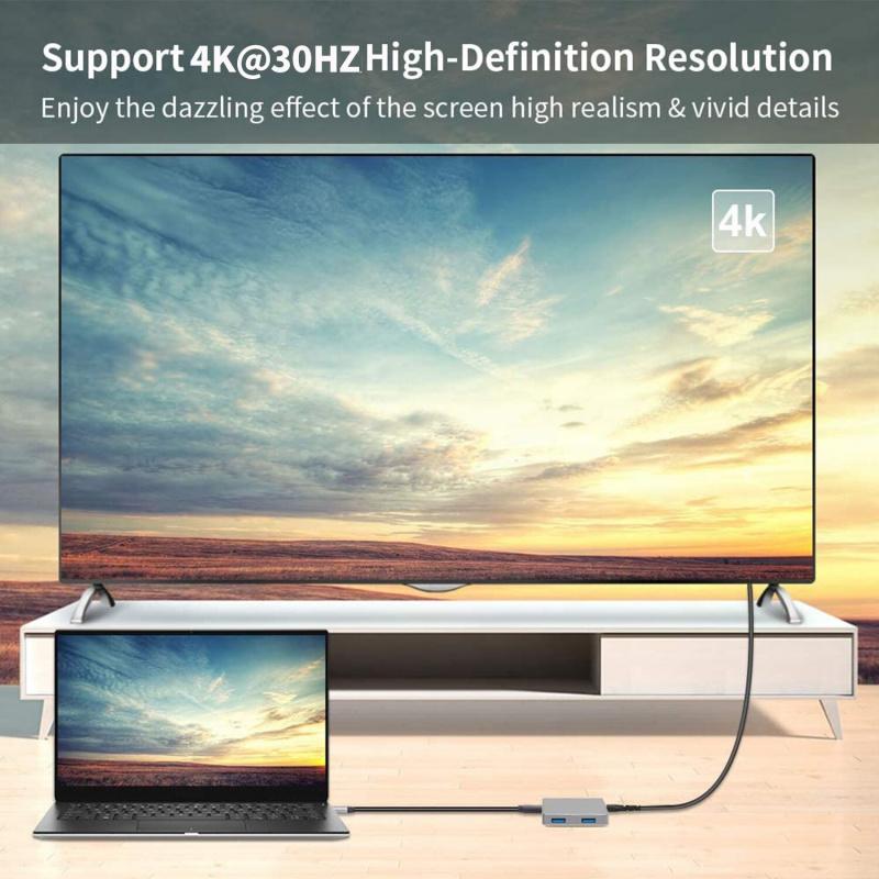tebe USB C 集線器 Type-c 3.0 至 4K HDMI 兼容多 USB 3.0 SD TF 讀卡器適配器 USB-C 集線器分配器適用於 Macbook 戴爾