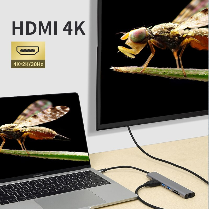 OFCCOM USB HUB C HUB HDMI 適配器 USB C 轉千兆以太網擴展塢 適用於 MacBook Pro 配件 USB-C Type C 3.1 分離器 USB C HUB
