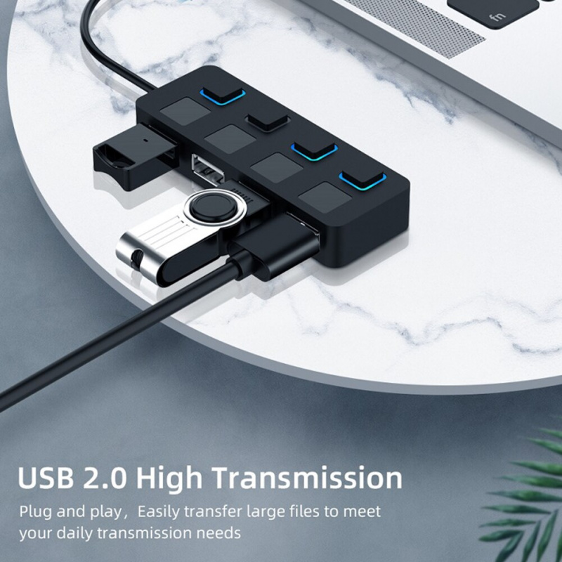 USB 2.0 HUB Multi USB Splitter 4 Ports Expander USB Power Adapter 超薄 LED 指示燈 電源開關 適用於筆記本電腦的 USB HUB